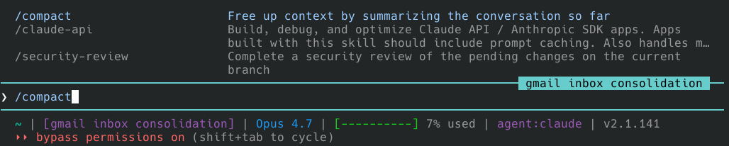 /compact slash command in the Claude Code picker