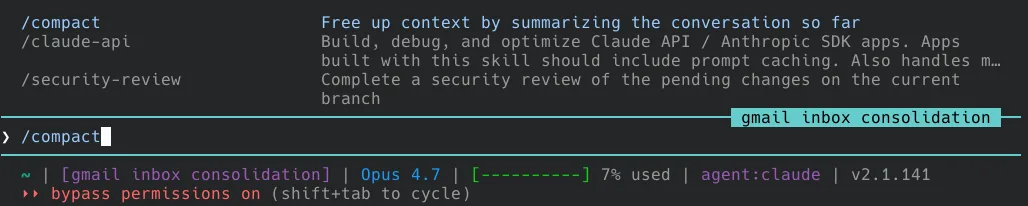 /compact slash command in the Claude Code picker