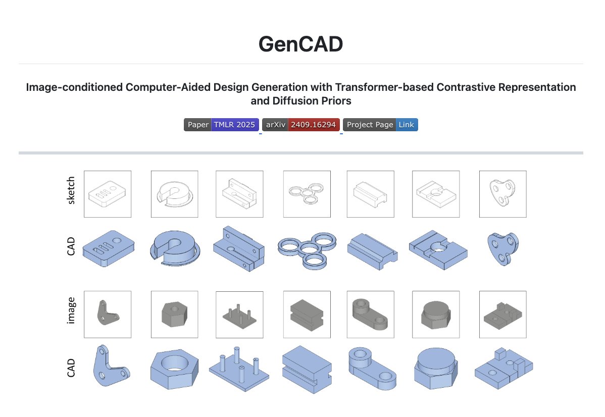 GenCAD sketch and image inputs converted to 3D CAD parts