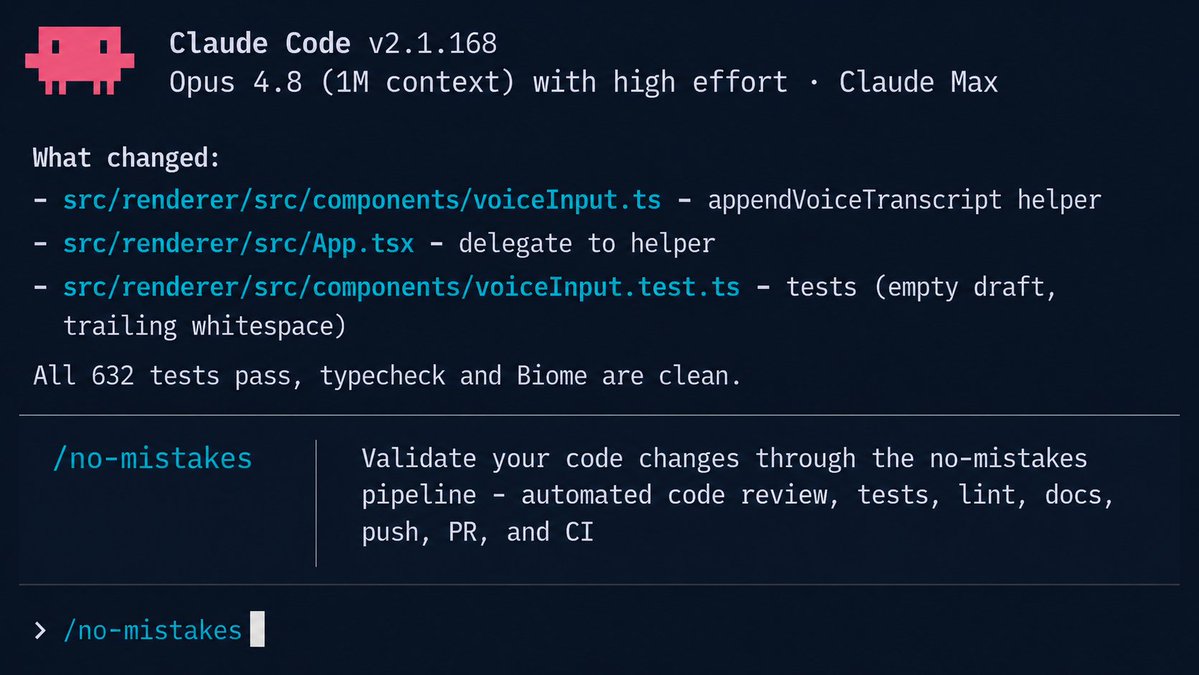 no-mistakes running its AI validation pipeline against a branch before it reaches the remote